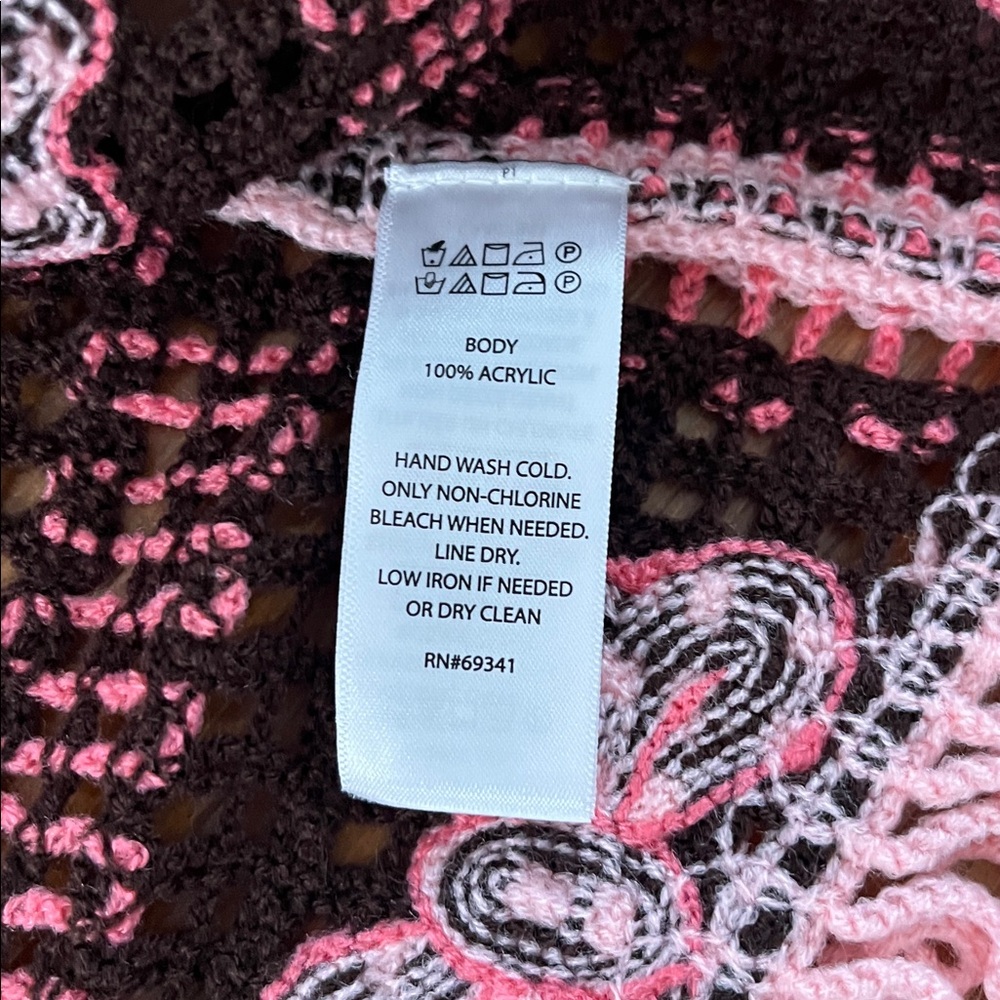 House of Harlow Pink Bow Crochet Poncho Free Size Coquette - Picture 6 of 8